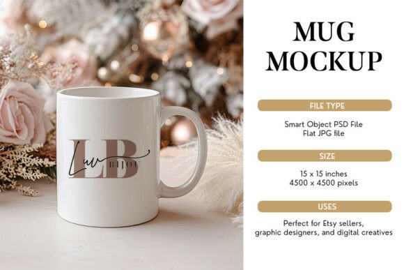 Download Romantic Christmas Mug Mockup PSD &amp; JPG - Mug mockup Collection